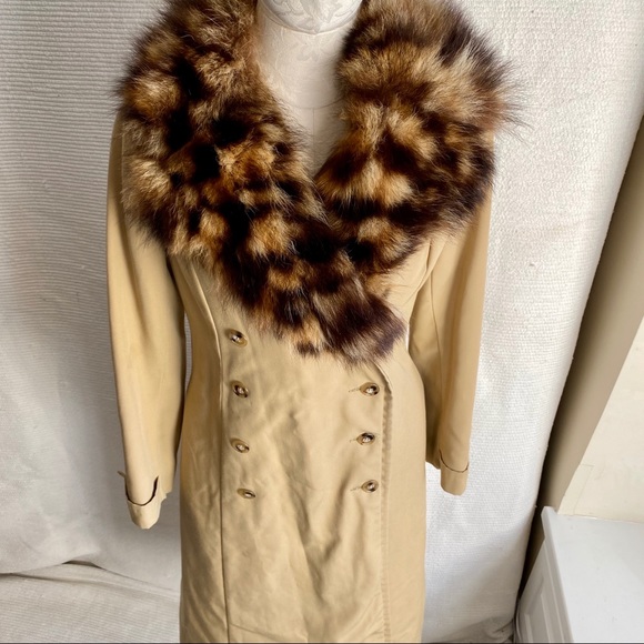 Vintage 70s S Real Fur Trench Pea Coat Warm Liner - Picture 5 of 8